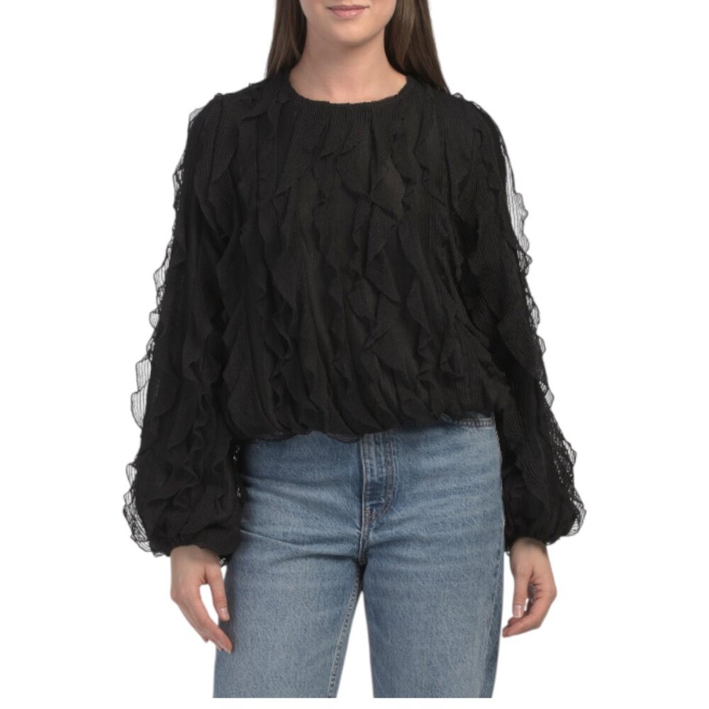 SUNDAY EDITION Black Ruffle Long Sleeve Top